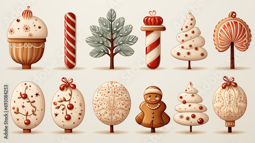 Decorative elements for Christmas. Cute characters for personalising Christmas greetings such as letters, cards and invitations. Generative AI photo