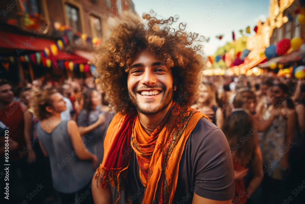 portrait of a man at a gay pride parade, happy and joyful emotions with friends, LGBT concept portrait of a man at a gay pride parade, happy and joyful emotions with friends, LGBT concept