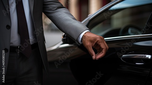 male hand on the handle of a professional transport service car, business class or pickup truck © Светлана Канунникова