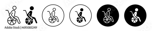 Wheelchair icon. physical paralyzed handicap accessibility transport utility clipped armchair set. paralysis patient reserved seat for  support vector mark. wheelchair for handicapped disabled 