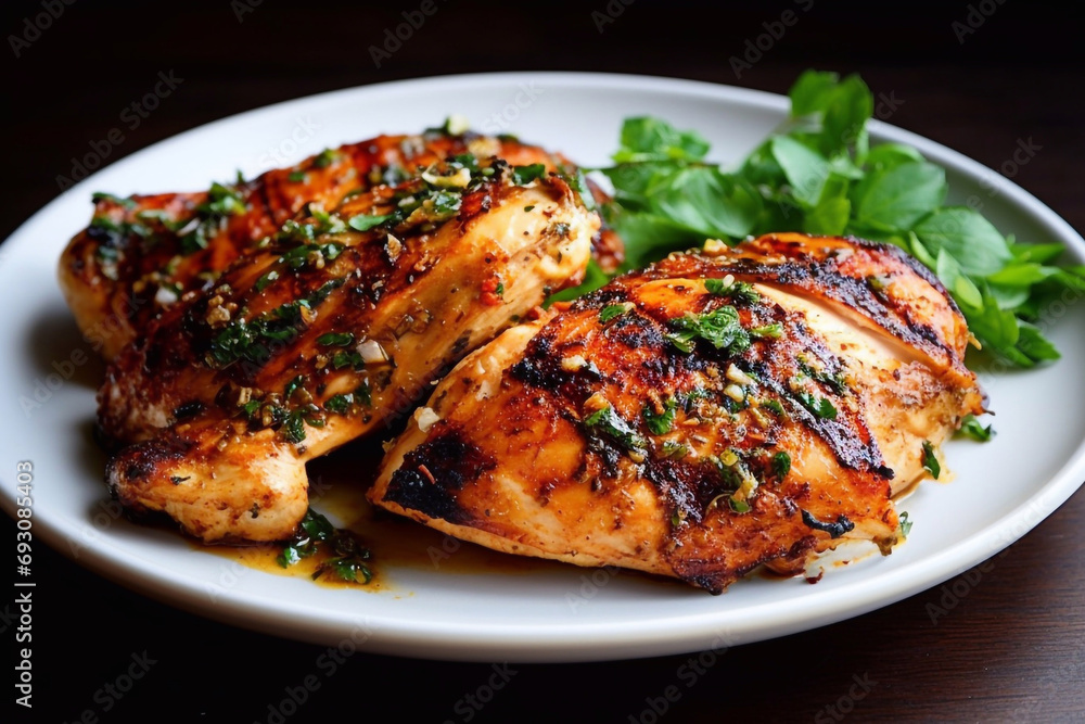 Grilled chicken in pieces. Grilled chicken thighs. Grilled chicken in pieces. Grilled chicken thighs.