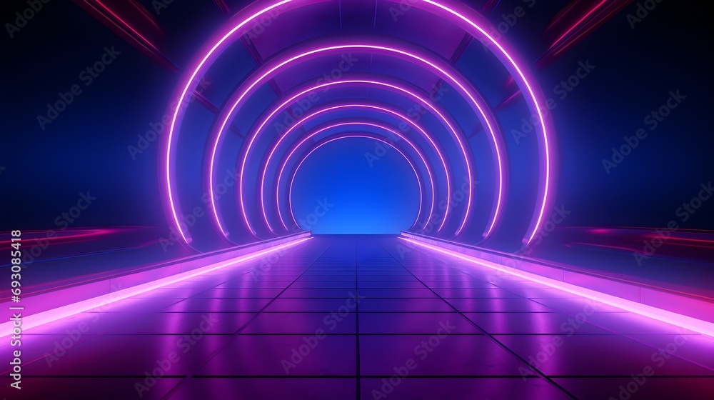 Fototapeta premium Abstract background with neon lights. neon tunnel.space construction.