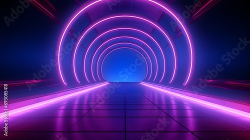 Abstract background with neon lights. neon tunnel.space construction.