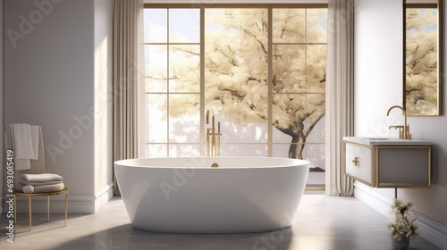 modern luxury bathtub with brass faucet