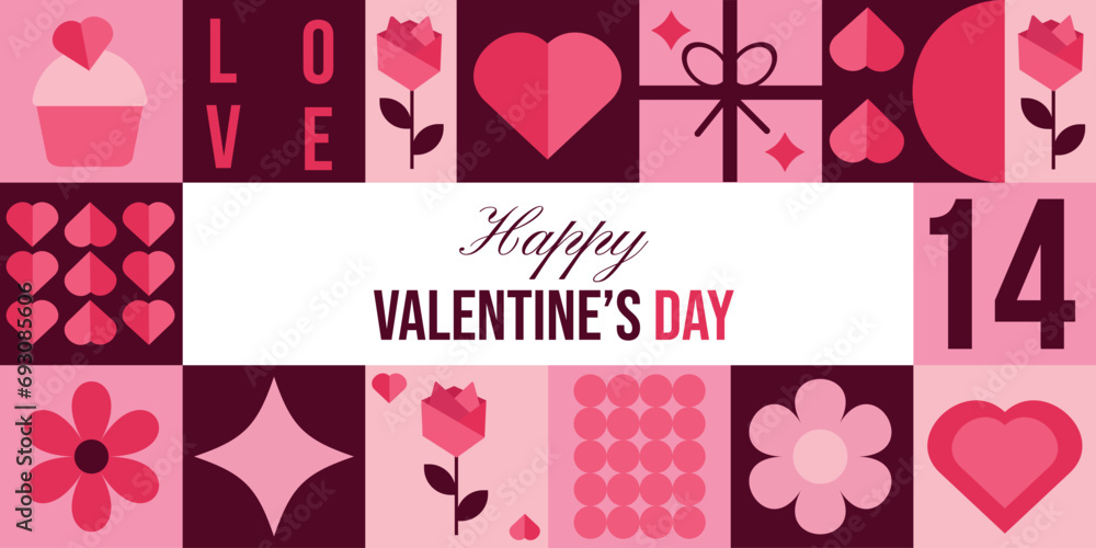 Geometric mosaic pattern for Valentine's day. The concept of love. Modern design for banner,postcard,poster,wallpaper.. Geometric mosaic pattern for Valentine's day. The concept of love. Modern design for banner,postcard,poster,wallpaper..