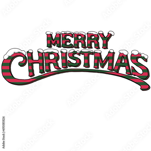 赤と緑のボーダーに雪が積もったMERRY CHRISTMASロゴ