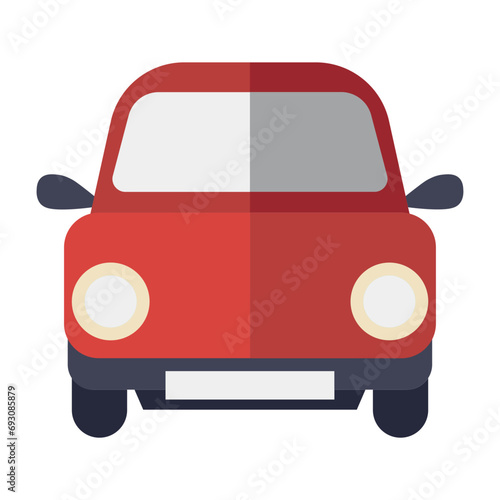 Red vector car front view icon on white background