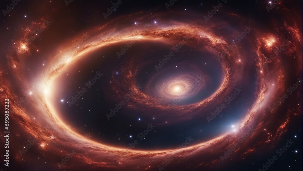 A view from space to a spiral galaxy and stars. Universe filled with stars, nebula and galaxy

