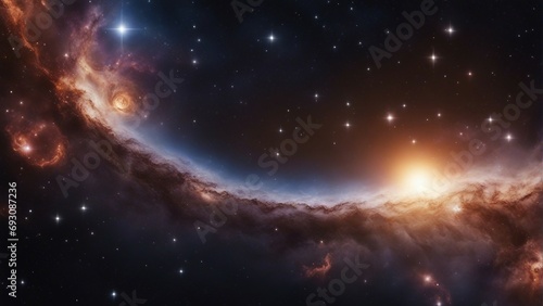 A view from space to a spiral galaxy and stars. Universe filled with stars  nebula and galaxy  