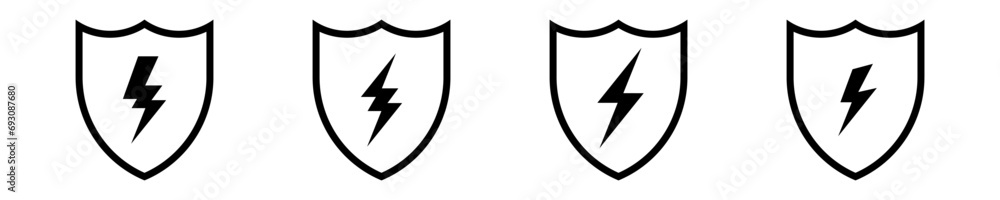 Shield thunderbolt line icon . Protection secure battery charge vector sign. Security and privacy symbol. Shield thunderbolt line icon . Protection secure battery charge vector sign. Security and privacy symbol.