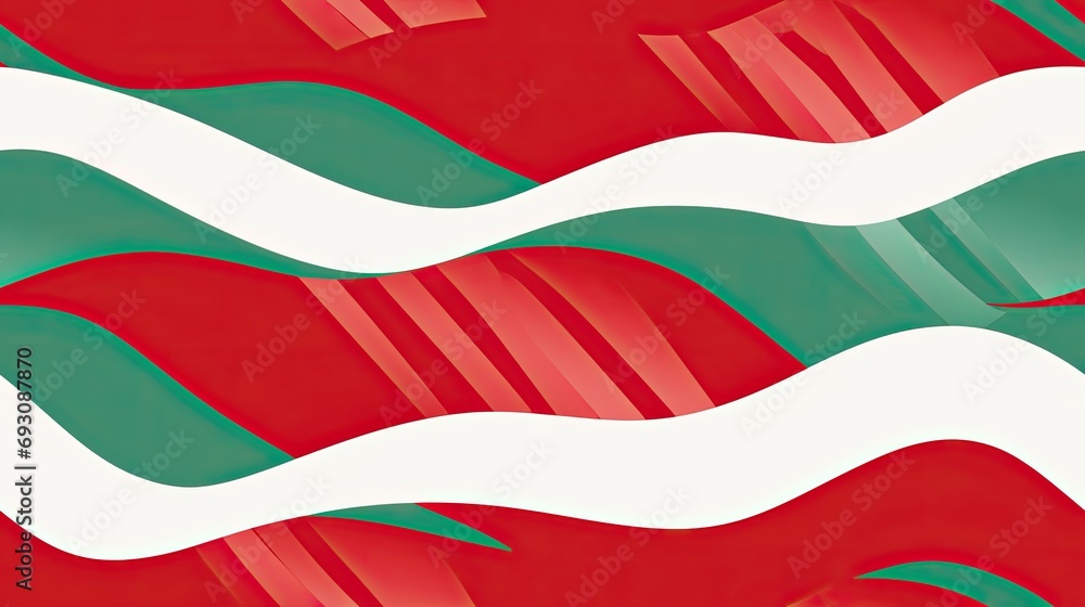 Fototapeta premium The essence of Christmas is captured in this background with undulating red and green waves, interspersed with white snow-like spots. Tile and Seamless