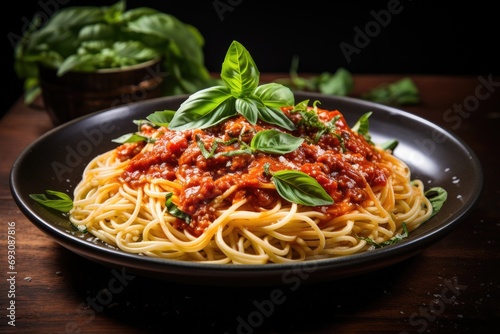 Rustic and authentic pasta dish with handmade noodles, rich tomato sauce, and fresh basil, a comforting and traditional Italian favorite