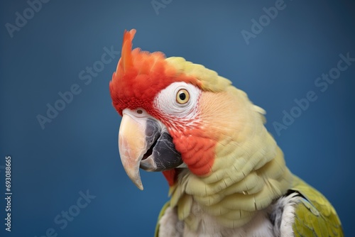 parrot on a perch in profile view, clear view of eye and beak © primopiano