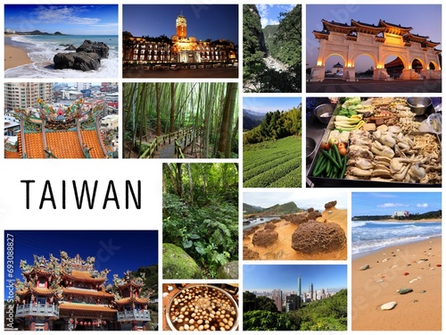Taiwan travel collage postcard. Travel photos composition.