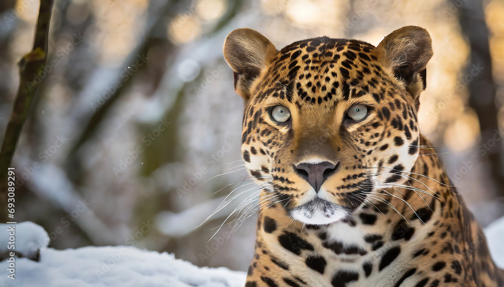 portrait of a jaguar in the snowy forest
portrait of a jaguar in the snowy forest
