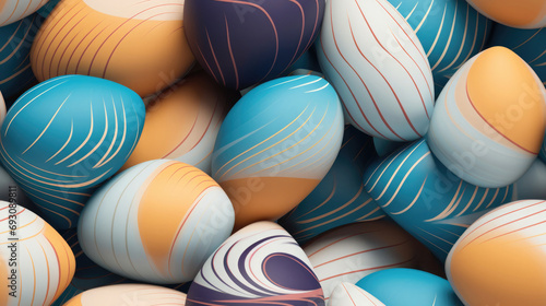 different oval shape Easter eggs, neutral color, close-up texture.Generative AI