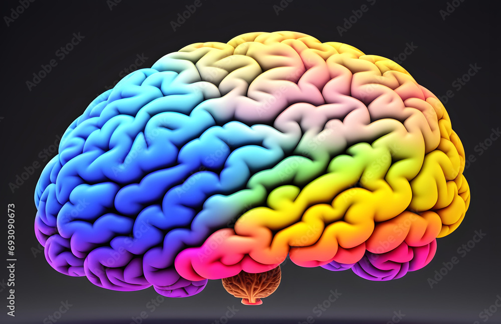 3d rendered illustration of human brain, colorful brain 3d rendered illustration of human brain, colorful brain
