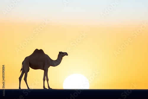 lone camel silhouette against setting sun