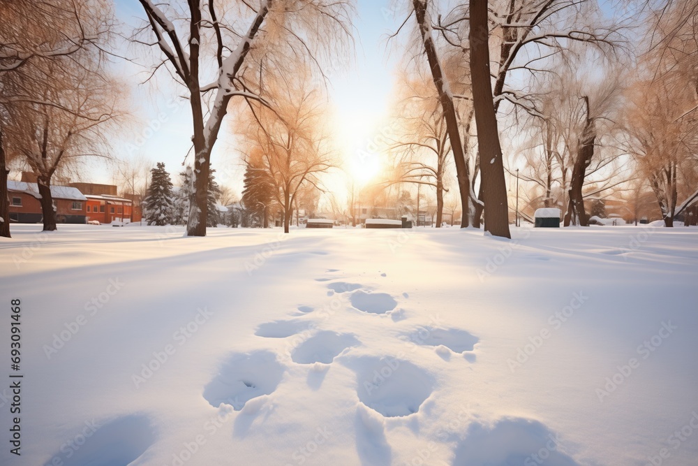 footprints around cardinal in fresh snow footprints around cardinal in fresh snow