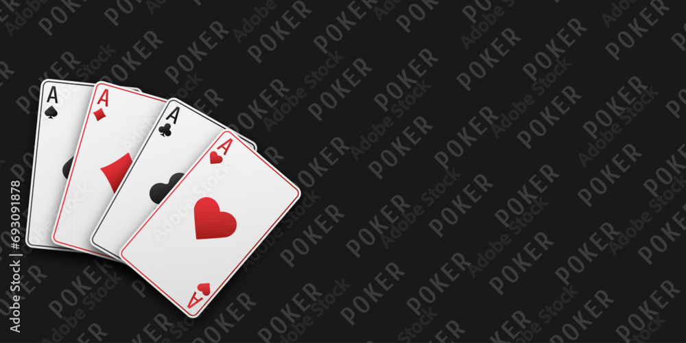 A hand fan of playing cards consisting Ace of Spades, Diamonds, Clubs, Hearts. Vector illustration poker of all the aces. Black poker table background. A hand fan of playing cards consisting Ace of Spades, Diamonds, Clubs, Hearts. Vector illustration poker of all the aces. Black poker table background.