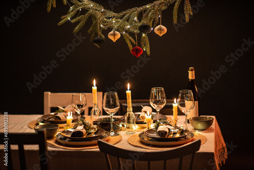 winter holidays, dinner party and celebration concept - scandinavian christma...