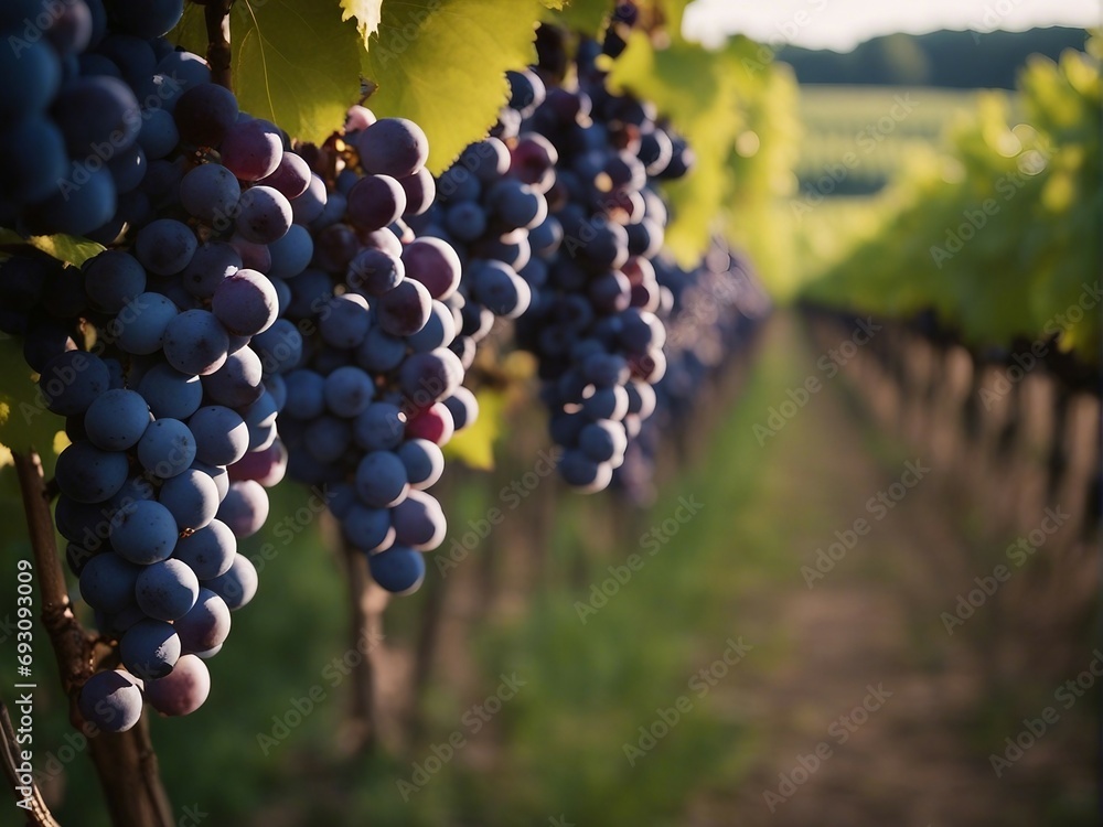 Naklejka premium France's famous black grape fields, summer time 
