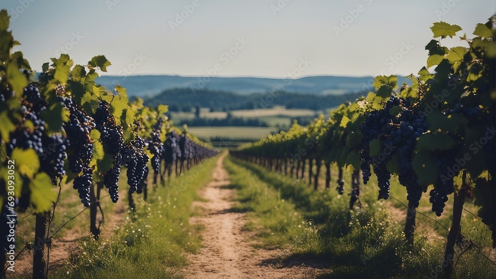 Naklejka premium France's famous black grape fields, summer time 