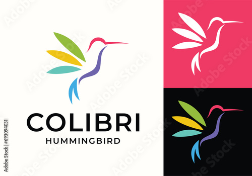 hummingbird colibri abstract colorful logo icon vector design illustration
