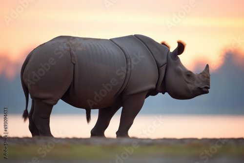 silhouette of javan rhino at dawn © primopiano