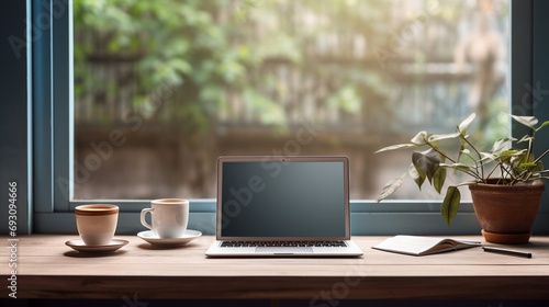 Cozy messy desk laptop template © The img