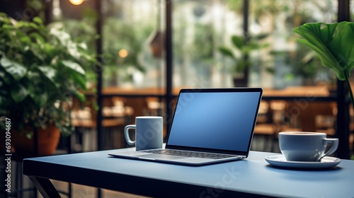 Wallpaper Mural Coffee shop indoor plants laptop template Torontodigital.ca