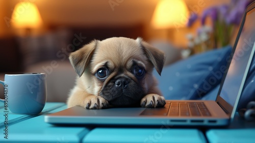 Cute pug puppy laptop template