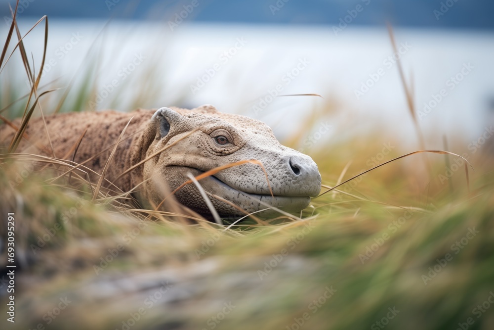 komodo dragon lying in island grasslands komodo dragon lying in island grasslands