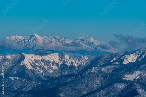 High Tatras mountains from Ploska hill in winter Velka Fatra mountains © honza28683