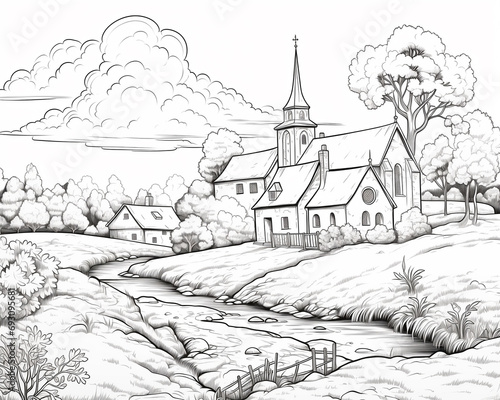 Black and white clean coloring page for adults, Ireland background
