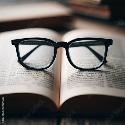 Close-up of a pair of glasses on a book.