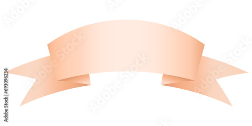 Decorative big arched ribbon for highlighting greetings. Silk ribbon in delicate light peach color.Element for postcards, holidays,promotions.The trending peach gradient of 2024.Isolated on white.
