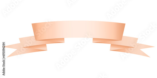 Decorative arched ribbon for highlighting greetings. Silk ribbon in delicate light peach color.Element for postcards, holidays,promotions.The trending peach gradient of 2024. Isolated on white.