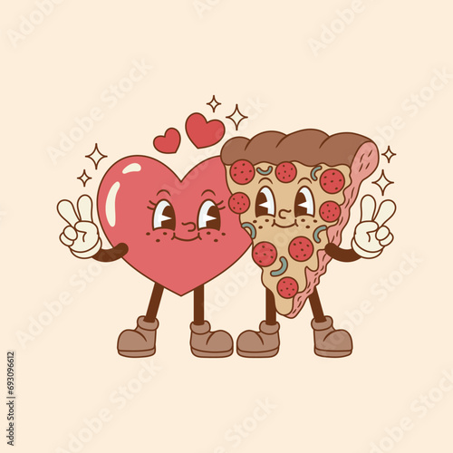 cute illustration of pizza and heart together for valentine's day  photo