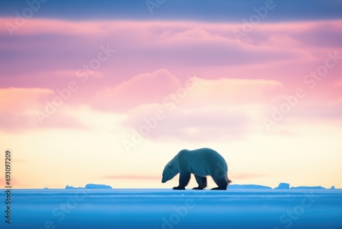 silhouette of polar bear at twilight on ice © primopiano