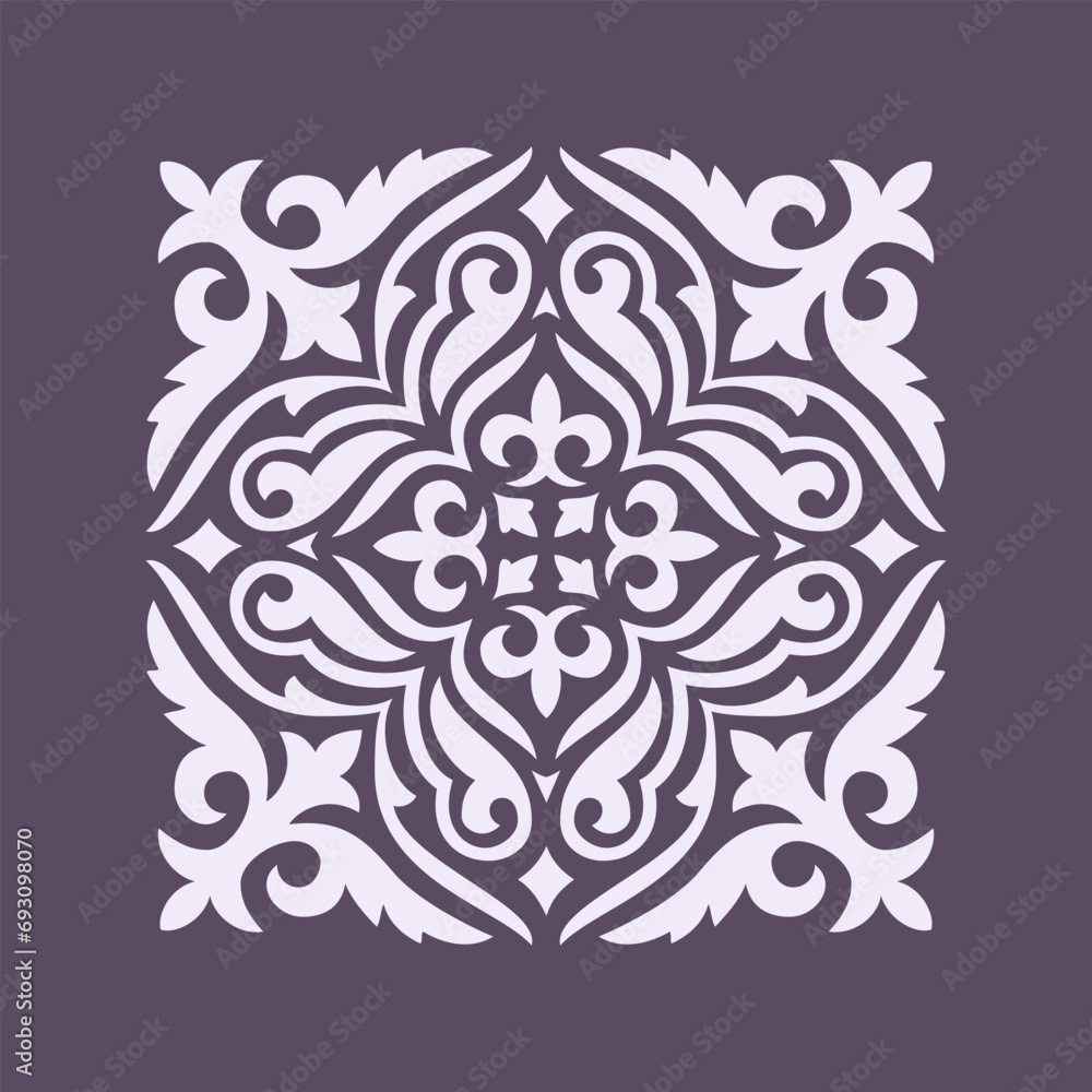 Round Pattern Mandala. Abstract design of Persian, Islamic, Turkish, Arabic vector circle floral ornamental border. Abstract Asian elements of the national pattern of the ancient nomads of the Kyrgyz