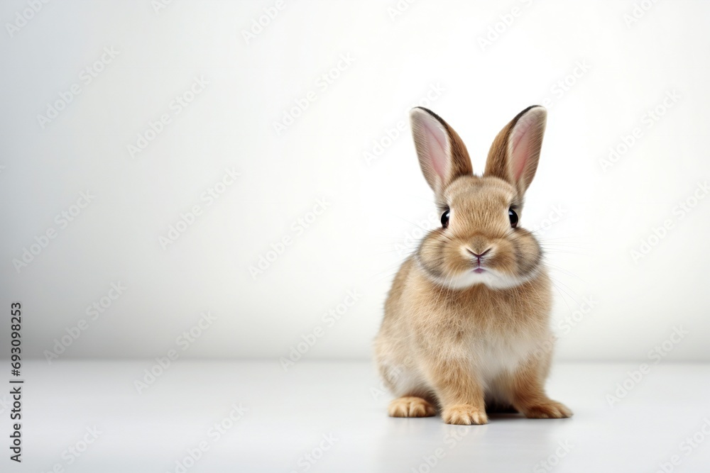 Fototapeta premium cute fluffy rabbit looking on camera. Isolated on white background. Easter bunny. empty space, horizontal banner