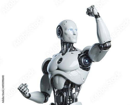 Strong Robot Humanoid, Human-Like Robot Showing Muscle, Strength of Android, Isolated