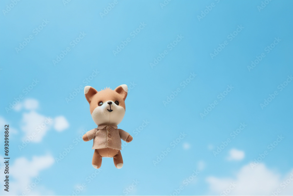 minimalist cute Wolf doll floating in the sky minimalist cute Wolf doll floating in the sky