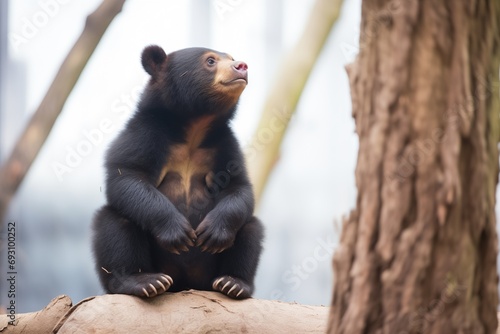 inquisitive sun bear cub exploring alone photo