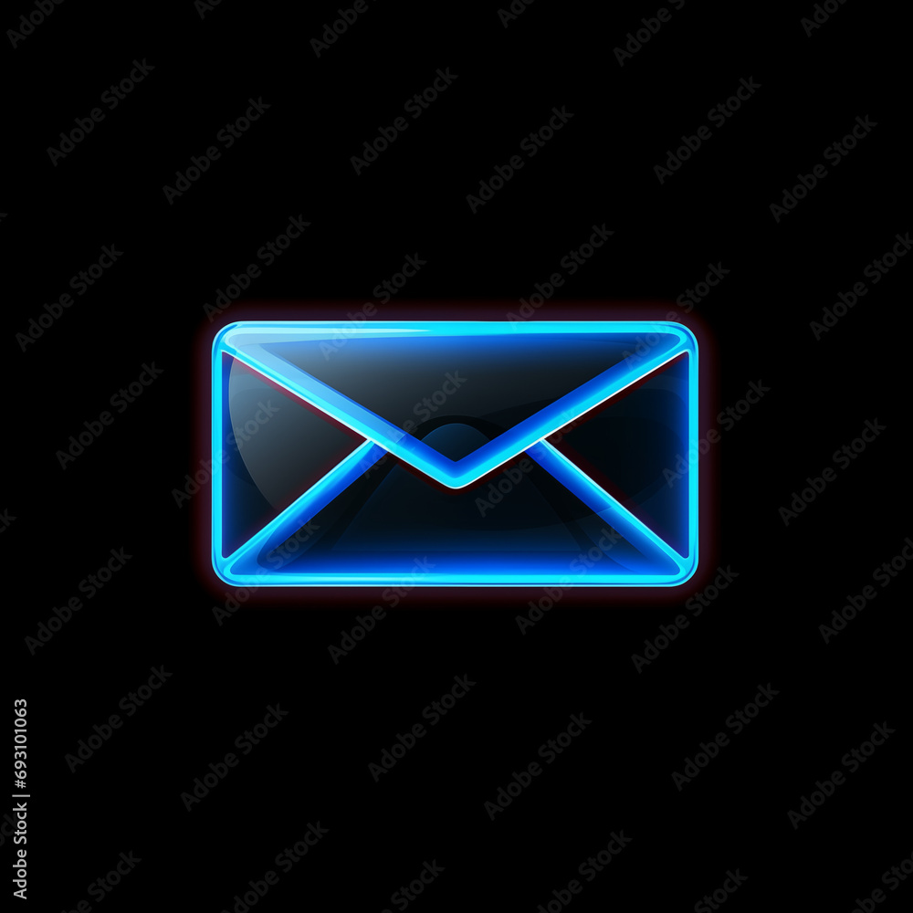 mail icon, glowing blue with white accents, vector style on black background mail icon, glowing blue with white accents, vector style on black background