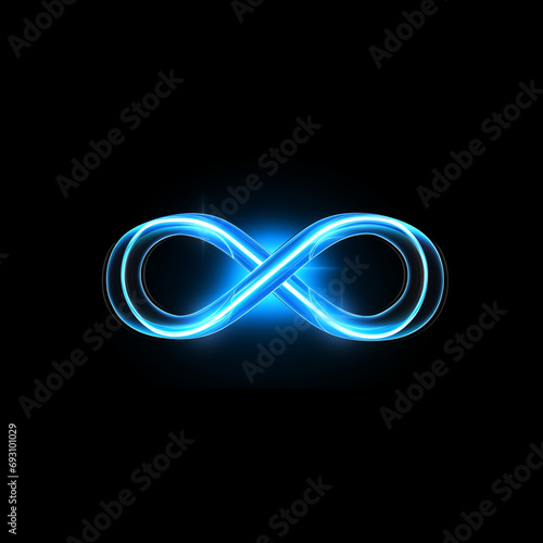 infiniti icon, glowing blue with white accents, vector style on black background