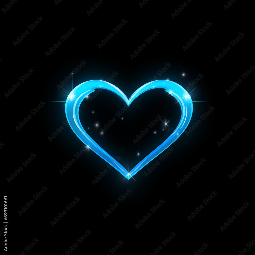 heart icon, glowing blue with white accents, vector style on black background heart icon, glowing blue with white accents, vector style on black background