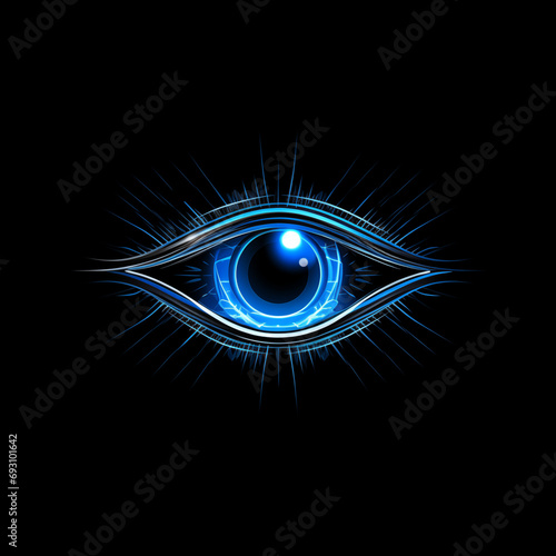 eye icon  glowing blue with white accents  vector style on black background