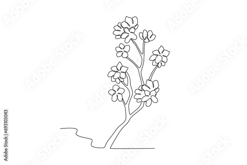 Fototapeta Naklejka Na Ścianę i Meble -  A cherry blossom tree. Cherry blossom one-line drawing